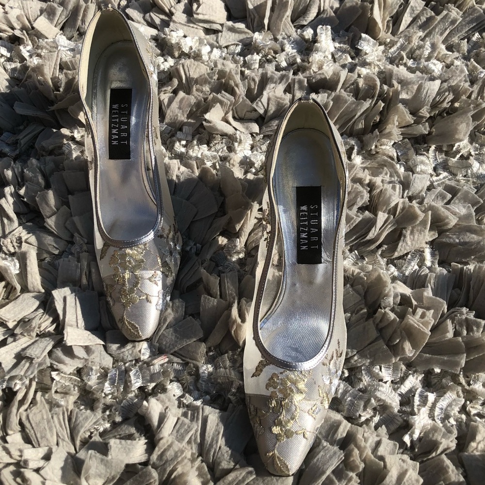 Stuart Weitzman Sheer Floral Embroidered Heel